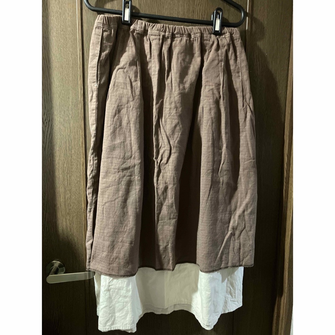 drug store's(ドラッグストアーズ)のdrug store's ブラウンホワイトフレアロングスカート レディースのスカート(ロングスカート)の商品写真