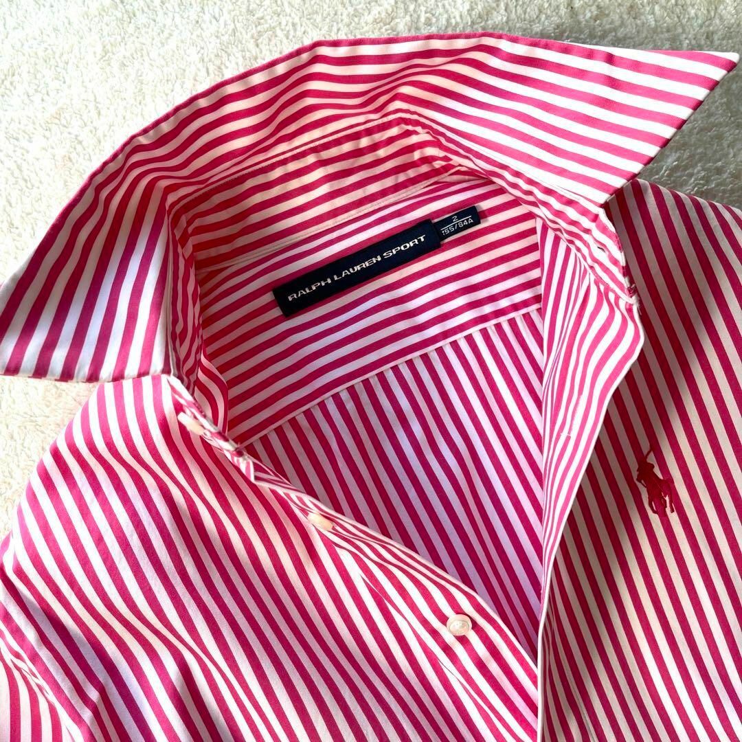 美品 ラルフローレン シャツ ブラウス 半袖 ストライプ パフスリーブ ピンク