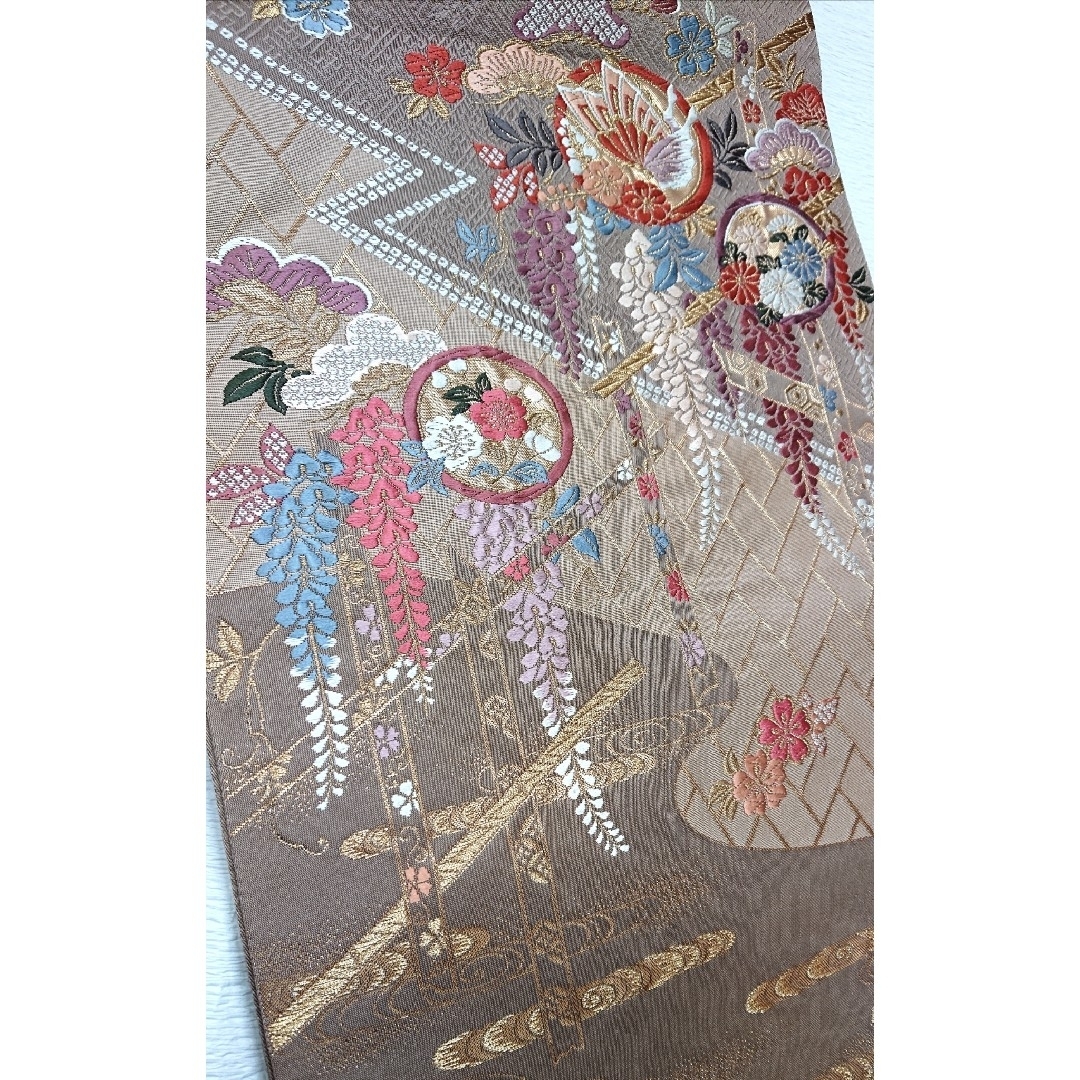 ★即決価格★【美品】豪華絢爛!! 袋帯 【正絹 六通】古典柄 藤の花 上品