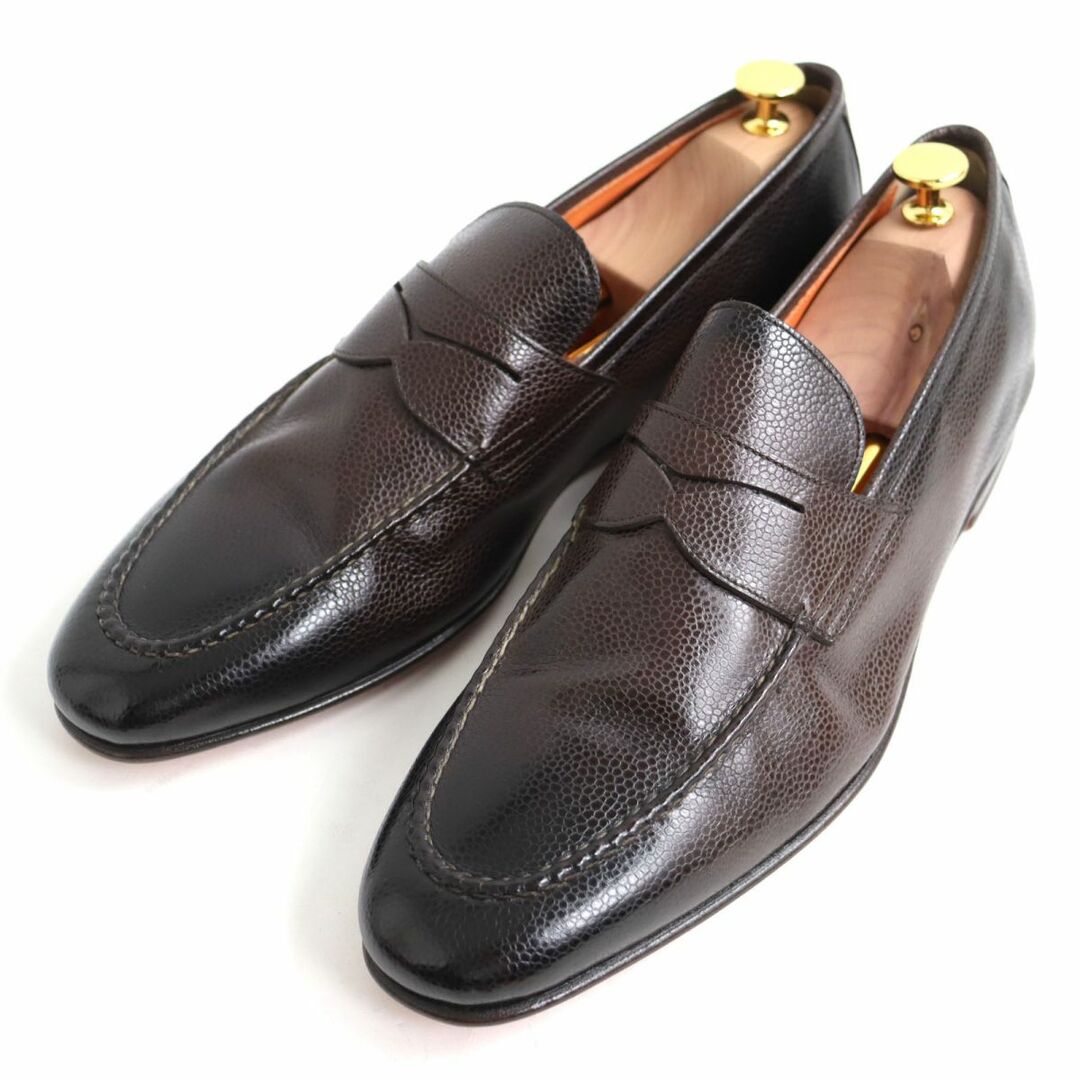 未使用品◆Santoni サントーニ 15609 Uチップ レザー コインローファー ダークブラウン 10 メンズ 箱・保存袋付き