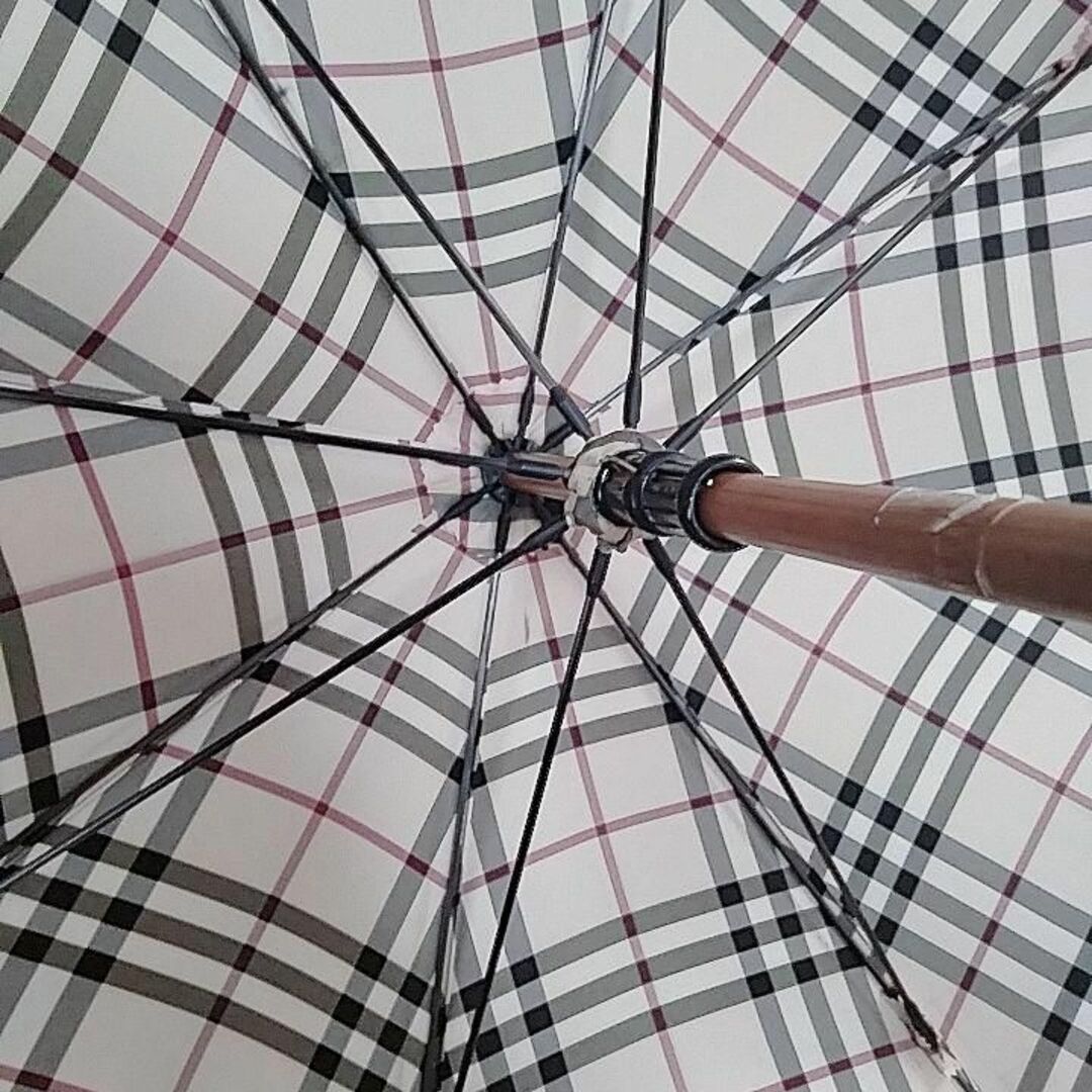 希少 バーバリー 長傘 傘 雨傘 ノバチェック 大きめ ヴィンテージ 木製