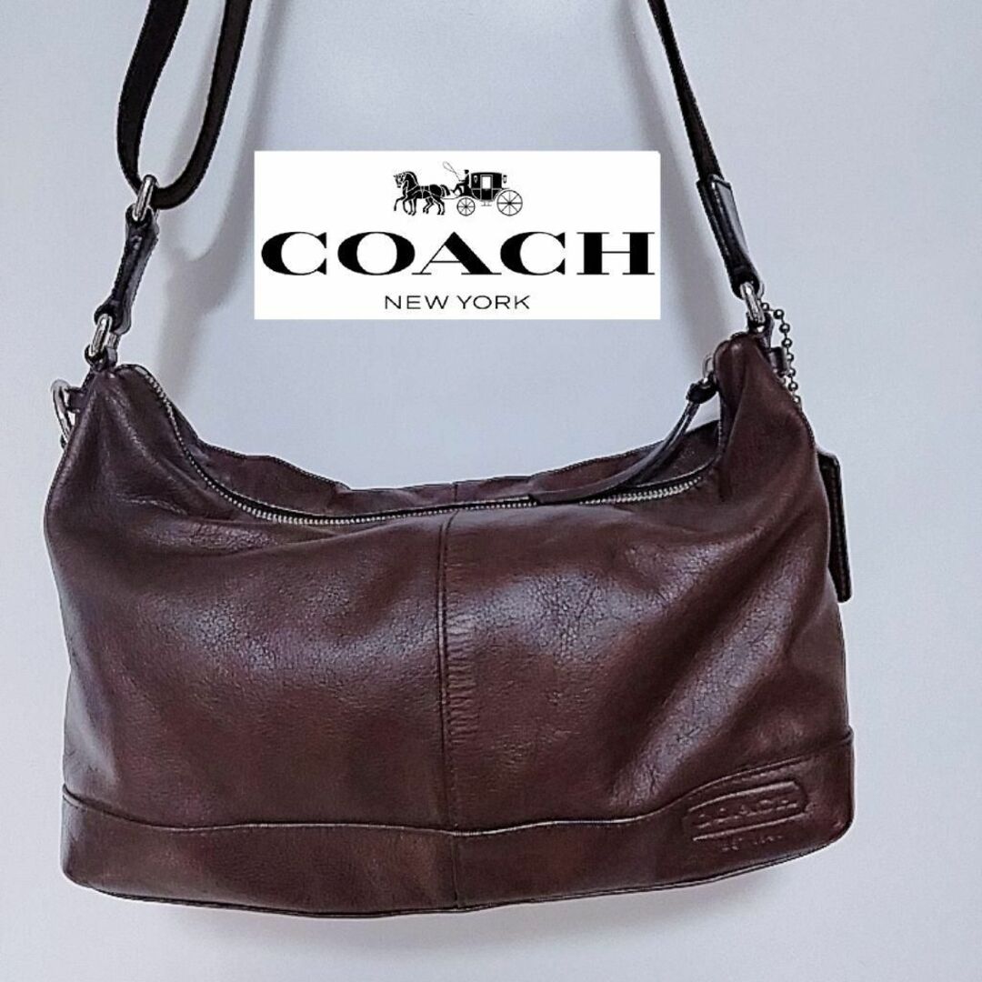 COACH 分厚い本革で自立できる ハンドバッグ シックなダークブラウン