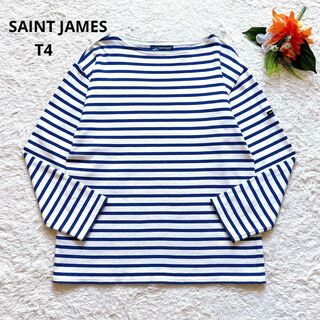 セントジェームス(SAINT JAMES)の美品✨SAINT JAMES　ボーダーバスクシャツ　ウエッソン　青×白　T4(Tシャツ(長袖/七分))