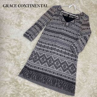 グレースコンチネンタル(GRACE CONTINENTAL)の美品＊グレースコンチネンタル  ワンピース  膝丈 エスニック柄  7分袖(ひざ丈ワンピース)