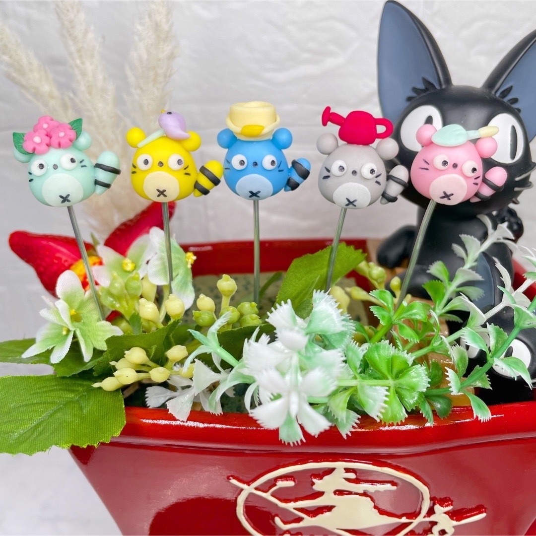 ガーデンピック ハンドメイド カラフルたぬきのガーデンピック 多肉植物 たぬき