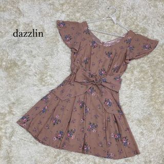 ダズリン(dazzlin)の【美品】ダズリン  フレアワンピース ミニ  可愛い 花柄  S ピンクベージュ(ミニワンピース)