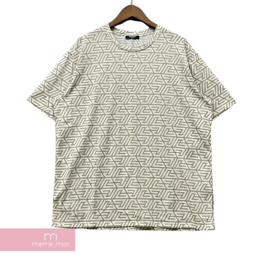 BALMAIN Oversized Cotton Tee with Printed Pyramid Monogram AH1EG010JF35 バルマン ピラミッドモノグラムプリントオーバーサイズコットンTシャツ 半袖カットソー 総柄 ベージュ サイズM【230714】【新古品】【me04】