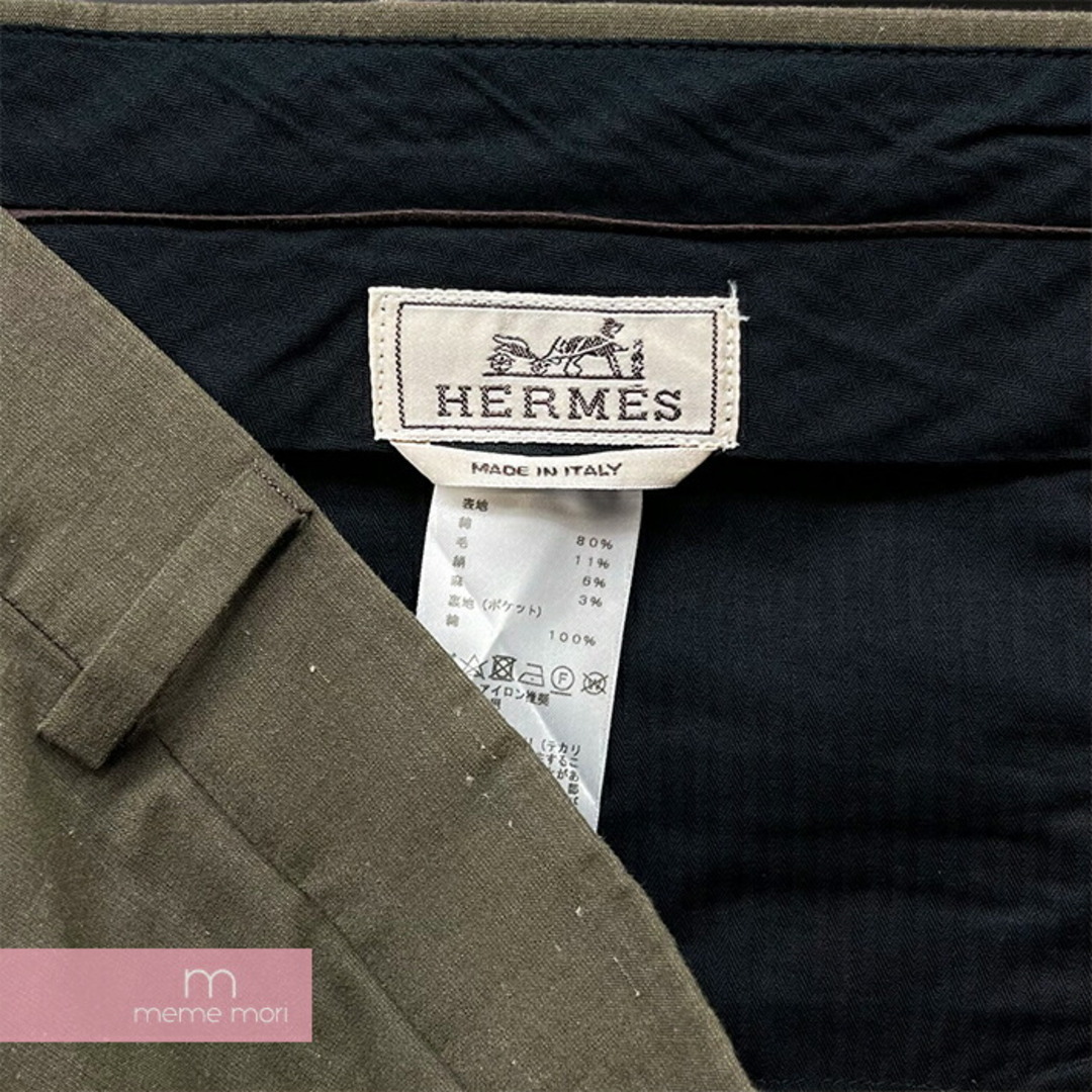 HERMES Linen Pants 035010H399 エルメス リネンパンツ スラックス シルク混 カーキオリーブ サイズ48【230714】【-A】【me04】 2