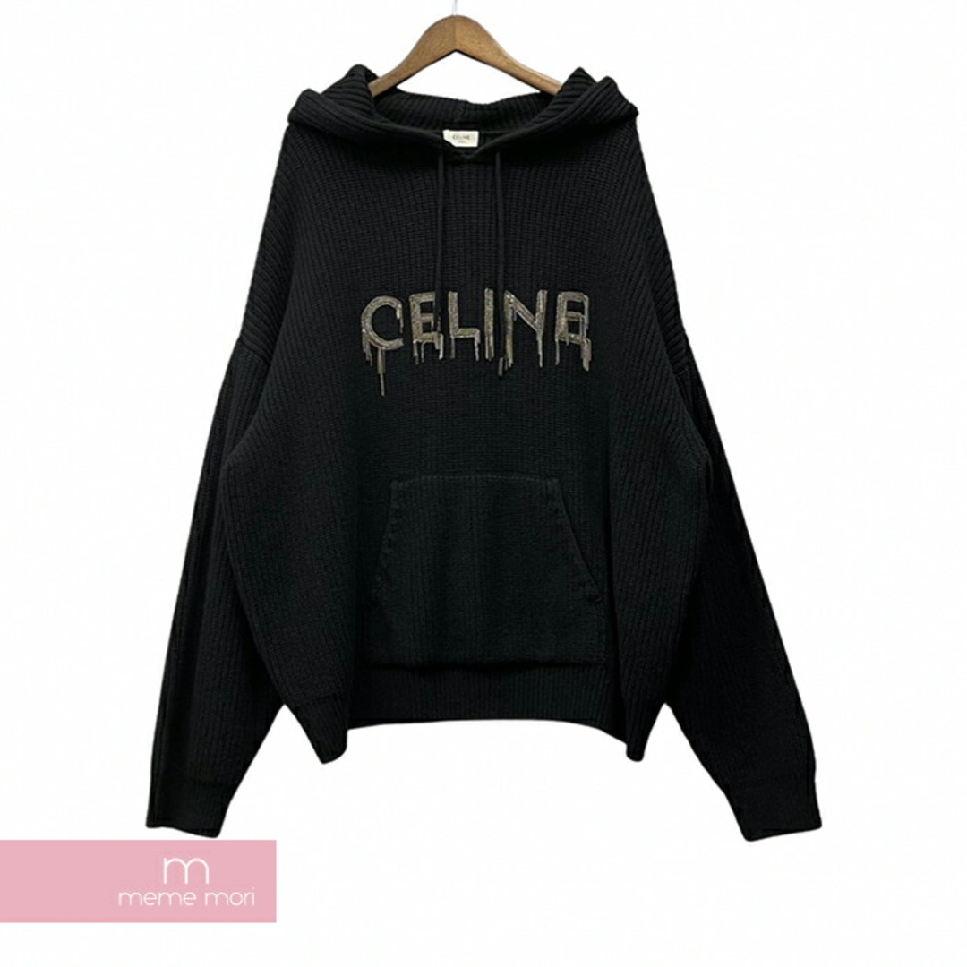 CELINE Chain Hooded Sweater in Wool 2AG74430U セリーヌ ウールチェーンフーデッドセーター プルオーバーニットパーカー ロゴ チェーン刺繍 ブラック サイズS【230716】【-A】【me04】