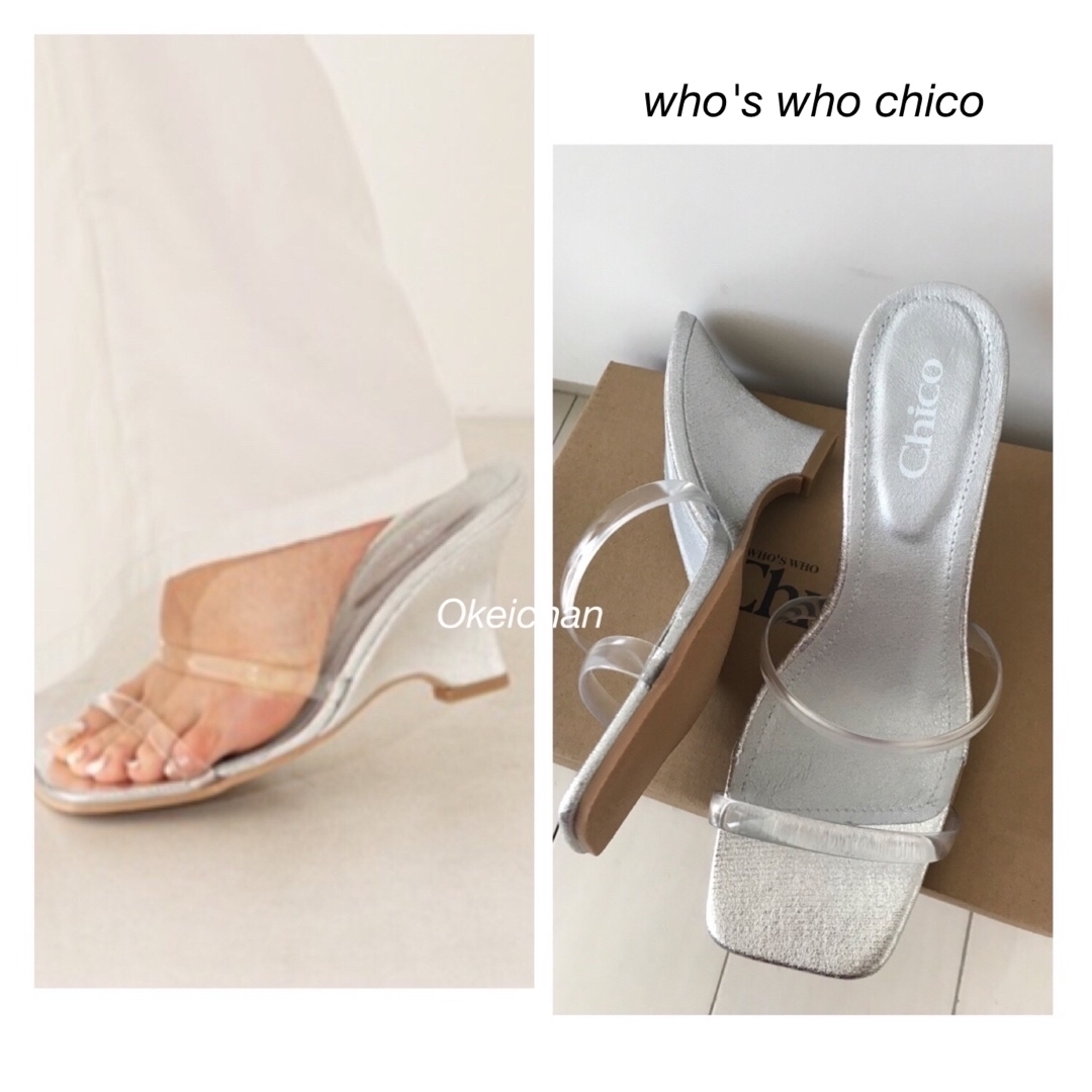 who's who Chico(フーズフーチコ)の新品未使用☆ダブルクリアベルトウェッジソールサンダル　シルバー　Mサイズ レディースの靴/シューズ(サンダル)の商品写真
