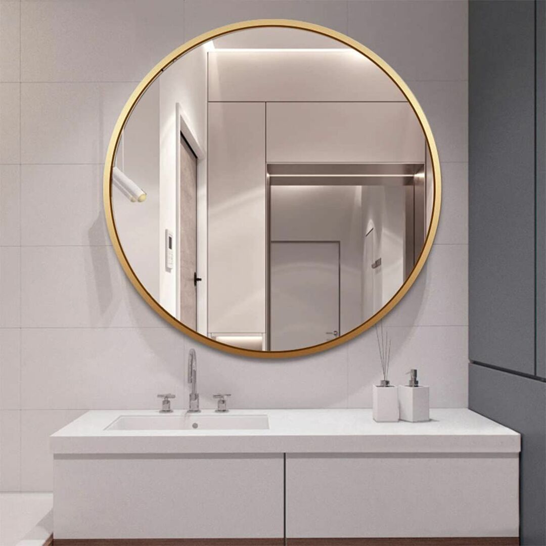 【色: ゴールド】mirahope 姿見鏡 壁掛け鏡 丸 バスルームミラー 全身インテリア/住まい/日用品