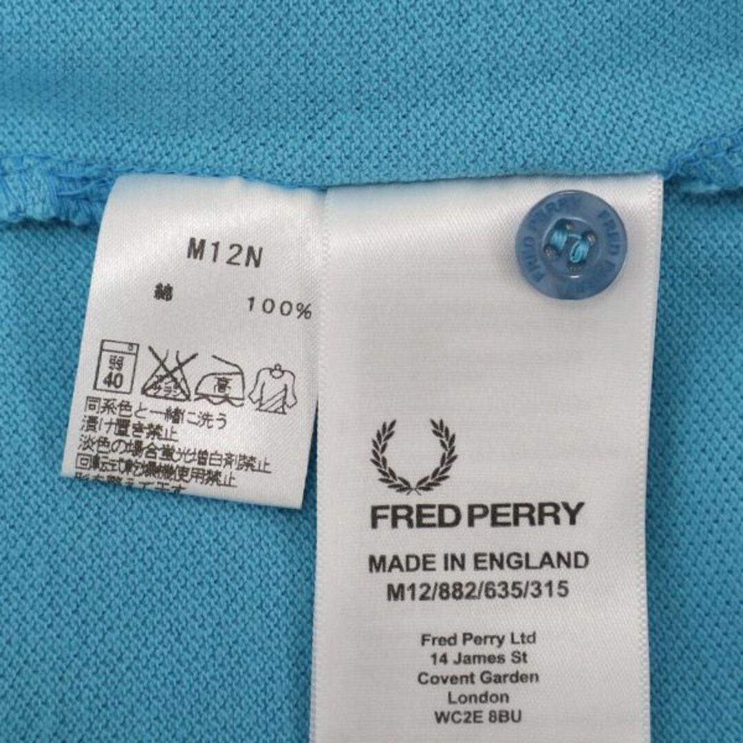 FRED PERRY(フレッドペリー)のフレッドペリー 英国製 刺繍 半袖 ポロシャツ 38 ブルー FRED PERRY 鹿の子地 ロゴ メンズ 【中古】  【230717】 メンズのトップス(ポロシャツ)の商品写真