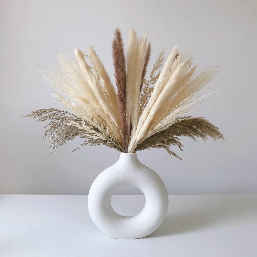 【色: 白】Fokulili葦葦花瓶、創意花瓶現代ホーム装飾、手作り花瓶ホワイト