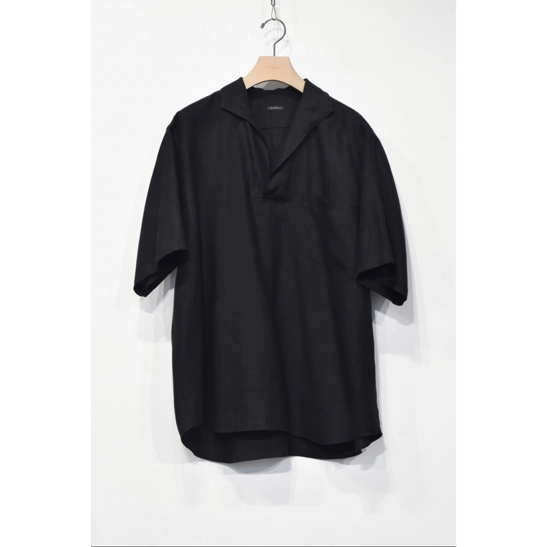 COMOLI 23SS カナパ半袖スキッパーシャツ ブラック サイズ3 新品メンズ