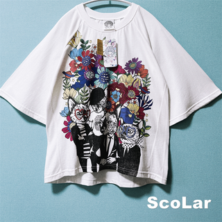 スカラー(ScoLar)の【ScoLar】ネコロック花柄 ワイドスリーブ ビックTシャツ タグ付未使用(Tシャツ(半袖/袖なし))