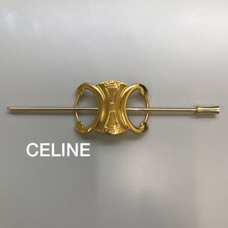 セリーヌ CELINE カーシブヘアクリップ ロゴ バレッタ べっ甲柄 茶 www