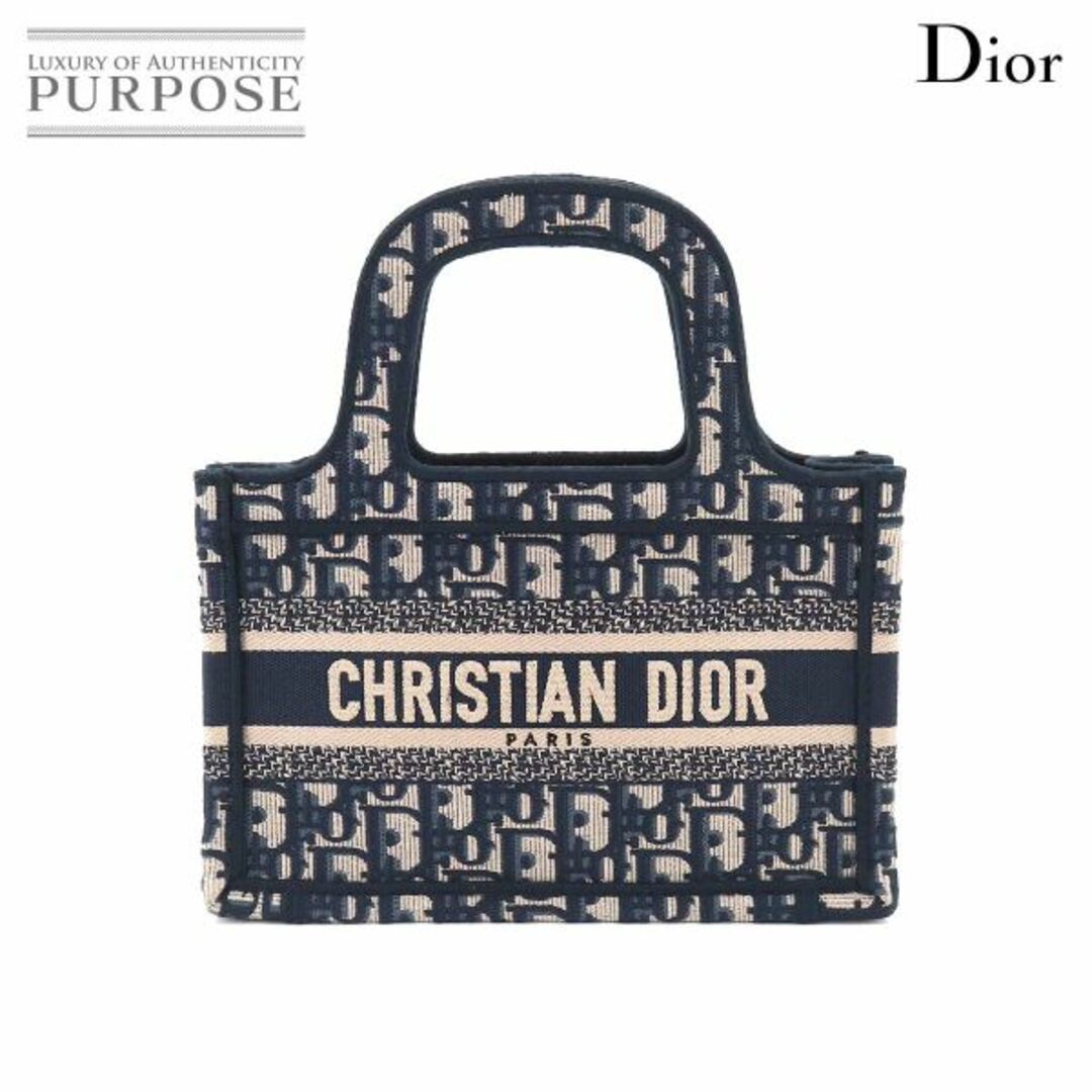 未使用 展示品 クリスチャン ディオール Christian Dior オブリーク ブック トート ミニ バッグ キャンバス ネイビー S5475ZRIW VLP 90193183