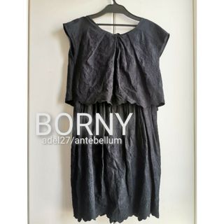 ボルニー(BORNY)の【新品】BORNYボルニードルワークコットンワンピース刺繍カットレースブラック黒(ひざ丈ワンピース)