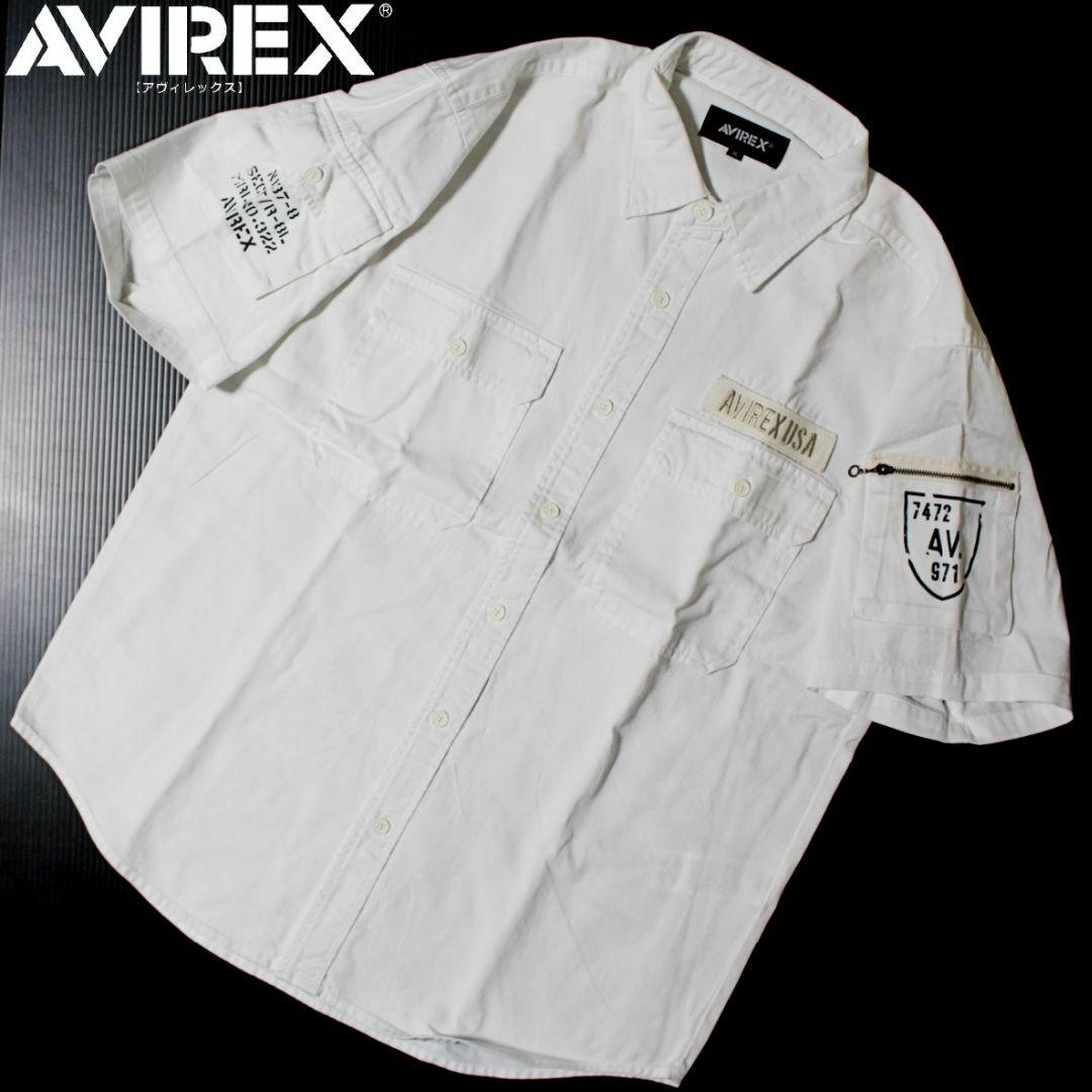 新品 アヴィレックス ファティーグ 肩ポケット ミリタリーシャツ XLサイズ 白