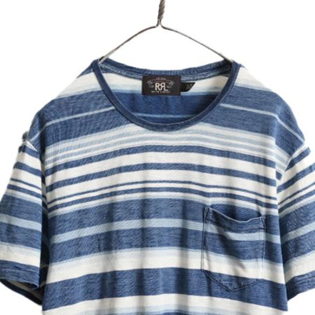 Ralph Lauren(ラルフローレン)のインディゴ RRL ラルフローレン ボーダー ポケット付き Tシャツ L ポロ メンズのトップス(Tシャツ/カットソー(半袖/袖なし))の商品写真