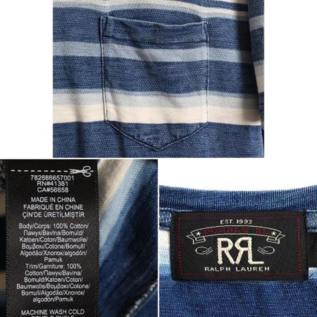 Ralph Lauren(ラルフローレン)のインディゴ RRL ラルフローレン ボーダー ポケット付き Tシャツ L ポロ メンズのトップス(Tシャツ/カットソー(半袖/袖なし))の商品写真