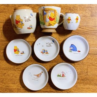 レトロくまのプーさん　カップ&シュガーポット&ミルクピッチャー&小皿5枚セット(食器)