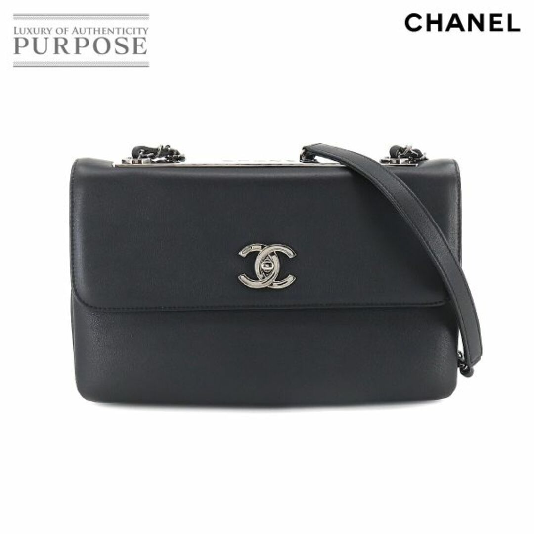 シャネル CHANEL プレート チェーン ショルダー バッグ レザー ブラック ガンメタ 金具 ココマーク VLP 90196141