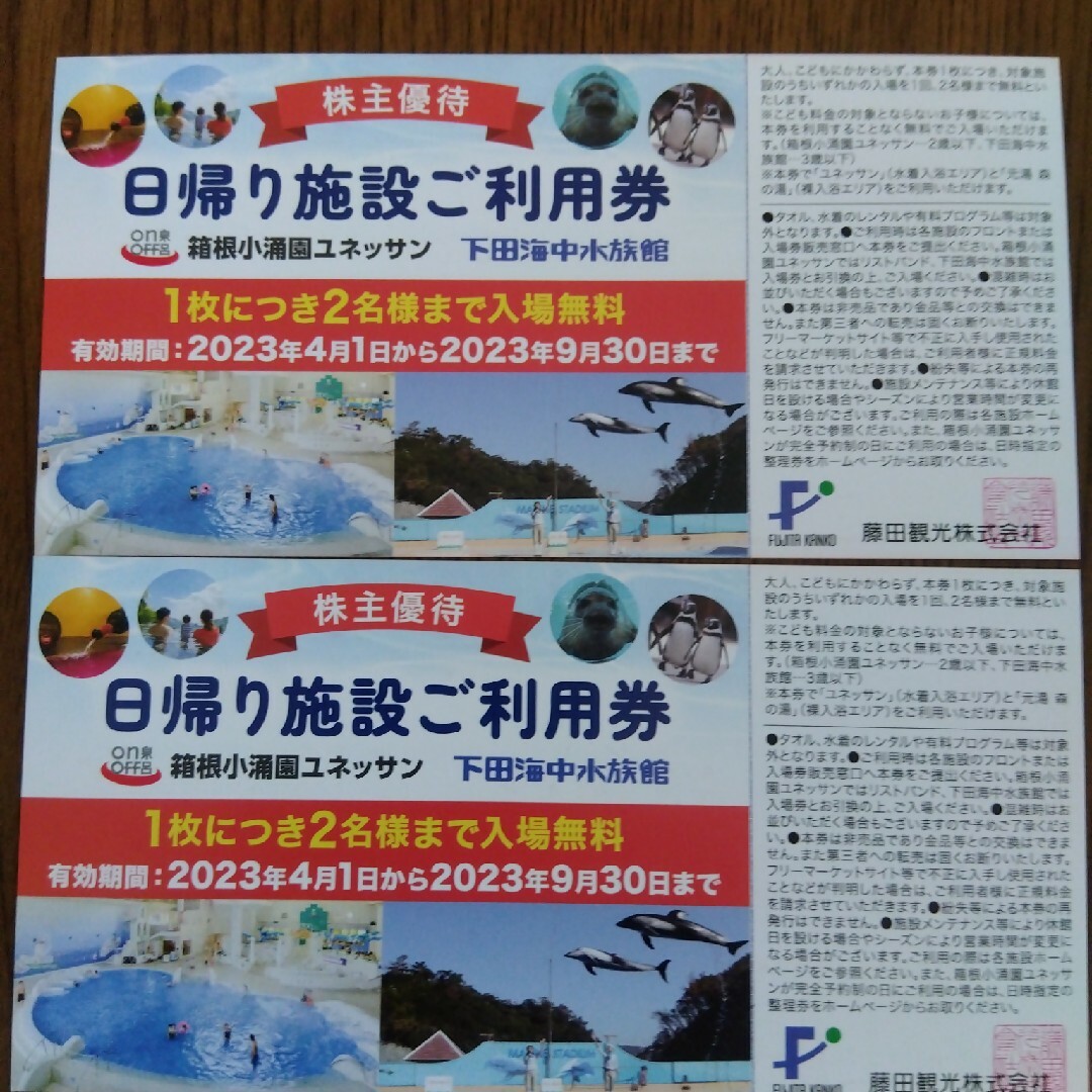 箱根小涌園ユネッサン　下田海中水族館　利用券