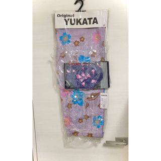 浴衣帯巾着セット　新品未使用　花柄 紫　紺 yukata 150 160 m(浴衣)