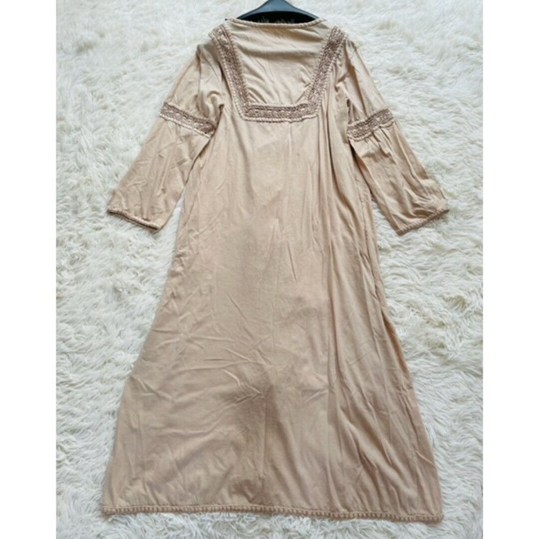 【Ron herman】新品タグ付き リネン混 長袖ロングワンピース Sベージュ
