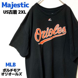 マジェスティック(Majestic)のUS古着 Majestic Tシャツ MLB オリオールズ ゆるだぼ 2XL 黒(Tシャツ/カットソー(半袖/袖なし))