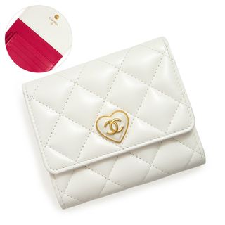 シャネル(CHANEL)のシャネル マトラッセ スモール フラップ ウォレット ココマーク ハート 三つ折り財布 ラムスキン ホワイト ピンク ゴールド金具 AP3392 箱付 CHANEL（未使用　展示品）(財布)