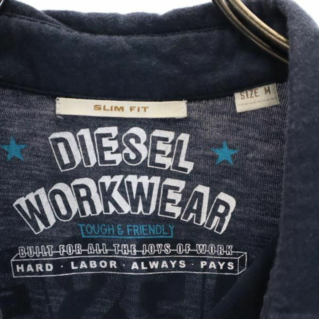 ディーゼル ワッペン バックプリント 半袖 ポロシャツ M ネイビー系 DIESEL ロゴ 胸ポケット メンズ 【中古】 【230717】