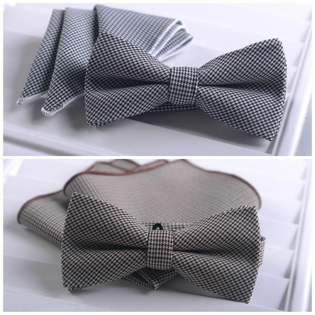 [２点セット]　ネクタイ　ポケットチーフ　結婚式　千鳥柄　ブラック メンズのファッション小物(ネクタイ)の商品写真