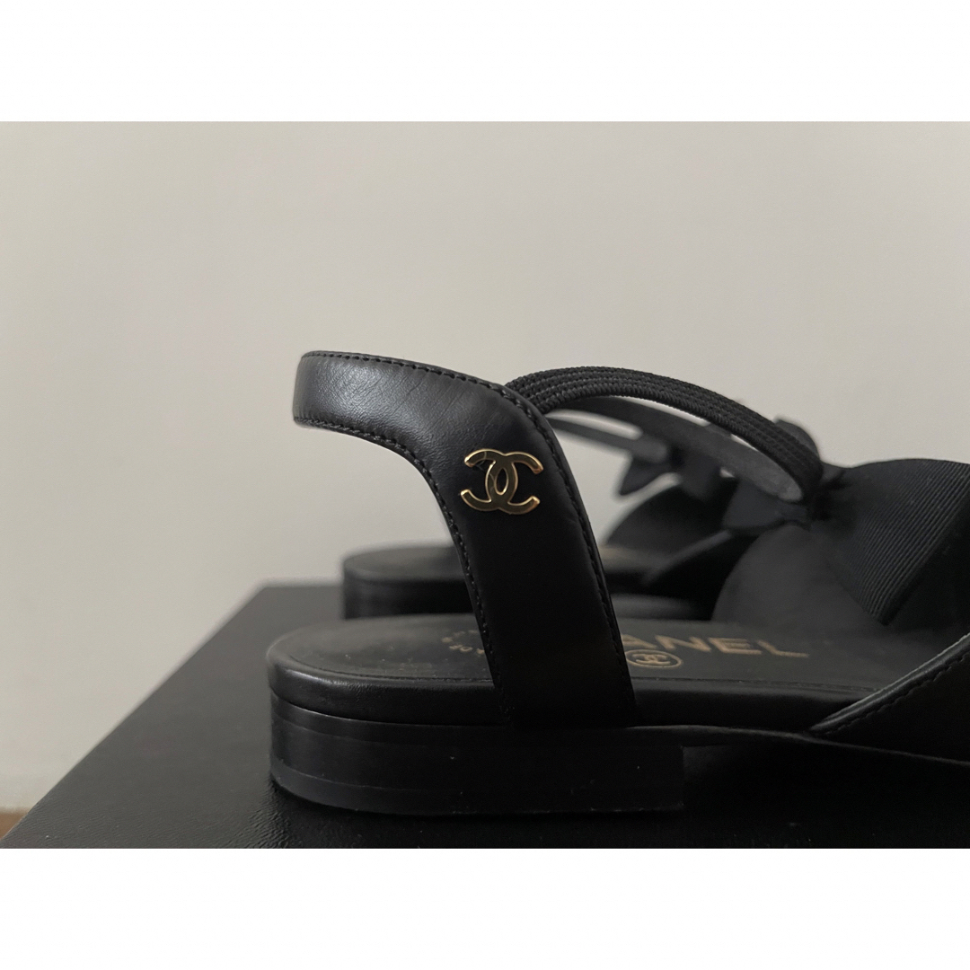 CHANEL☆レザー ココマークリボン付 サンダル ミュール(36C)-