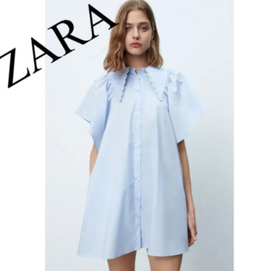 美品　ZARA ザラ　ピーターパンカラー　ポプリン　ワンピース　人気　完売