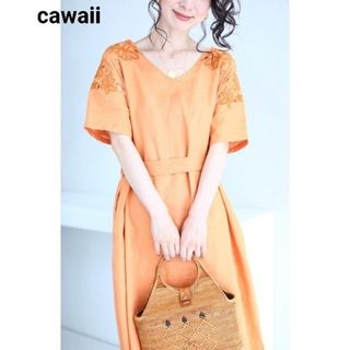 カワイイ(cawaii)の【美品】CAWAII　カワイイ　リネン混 肩花刺繍 2way ワンピース(ロングワンピース/マキシワンピース)