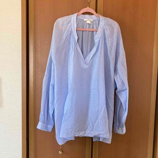 エイチアンドエム(H&M)のH&M シャツ ブラウス　ブルー×ホワイト　ストライプ　Lサイズ(シャツ/ブラウス(長袖/七分))