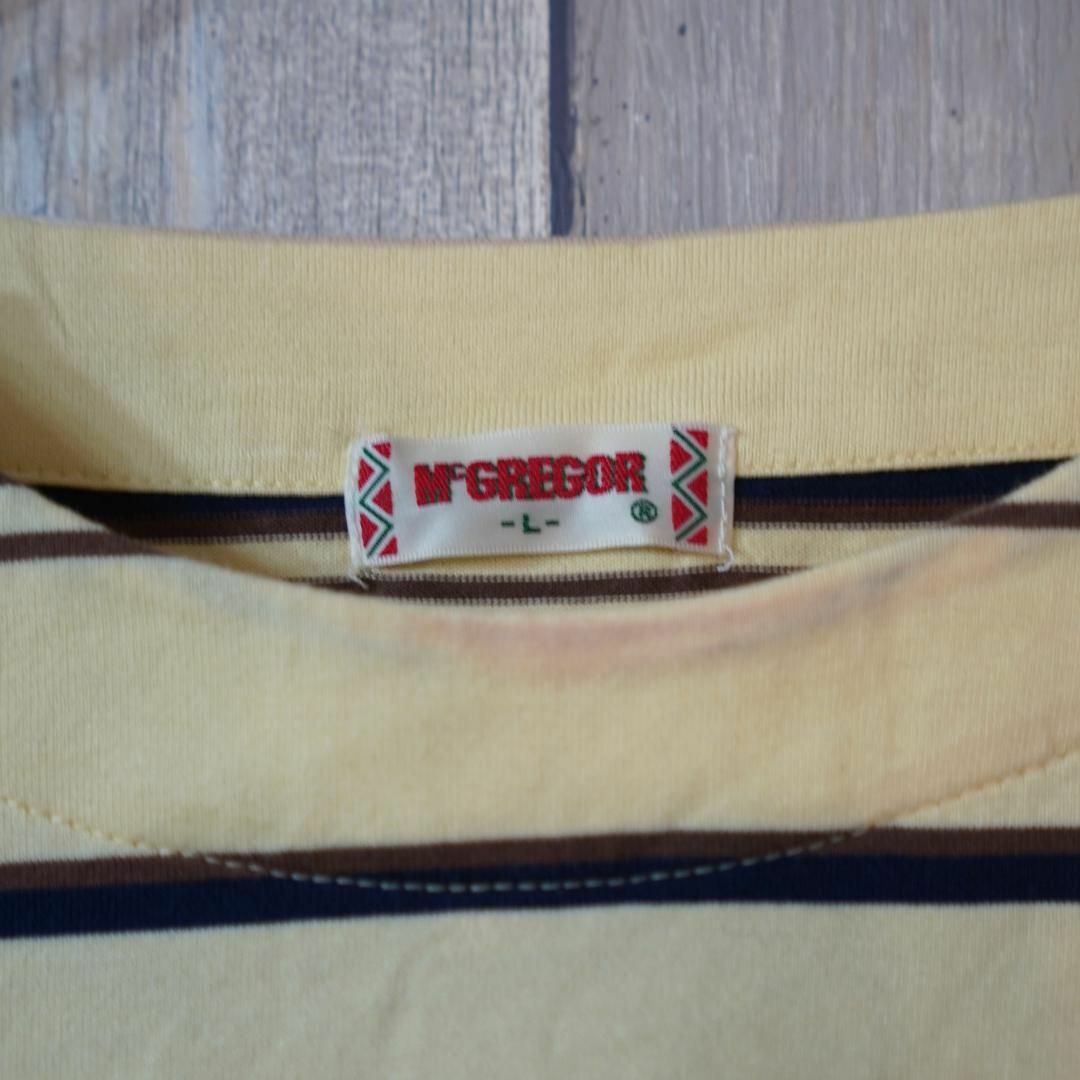 McGREGOR(マックレガー)のMcGREGOR ボタン付きボーダー半袖Tシャツ イエローL レディースのトップス(Tシャツ(半袖/袖なし))の商品写真