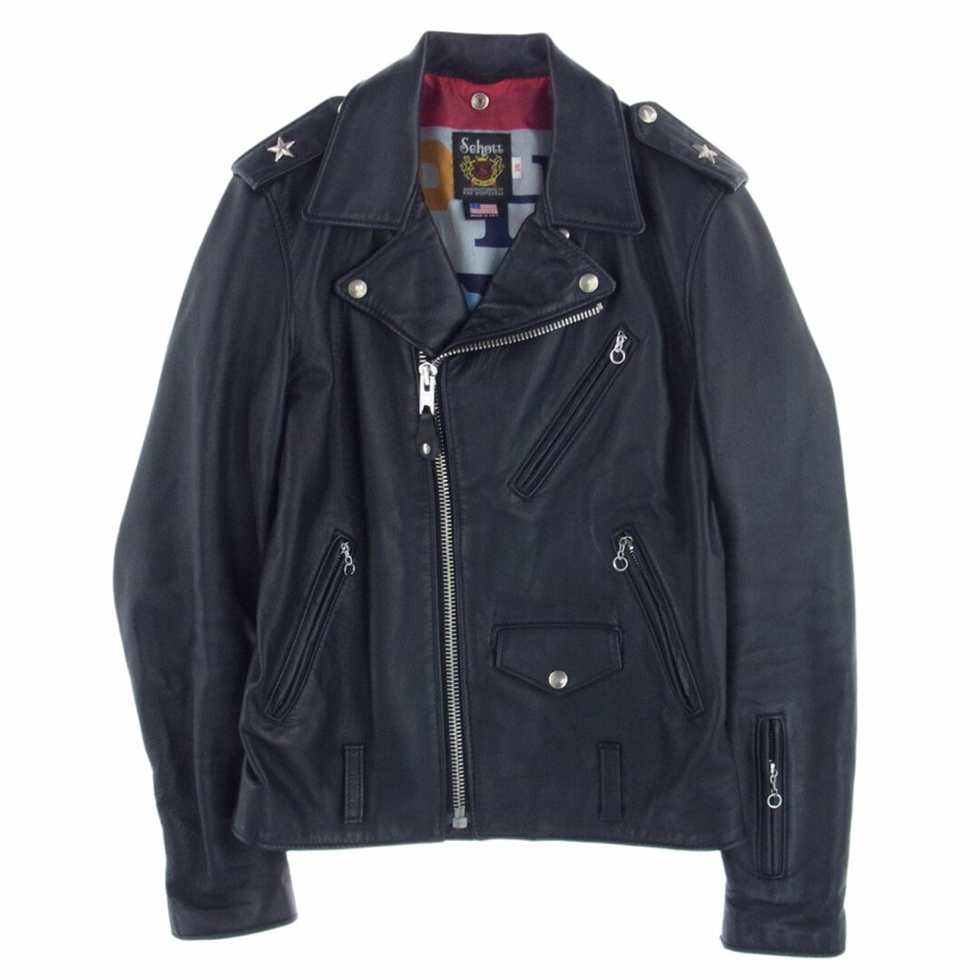 SOPHNET. ソフネット レザージャケット SOPH-160035 × Schott ショット ONESTAR RIDERS JACKET ワンスター レザー ダブルライダース ジャケット 襟裏袖口青 ダークネイビー ダークネイビー系 36