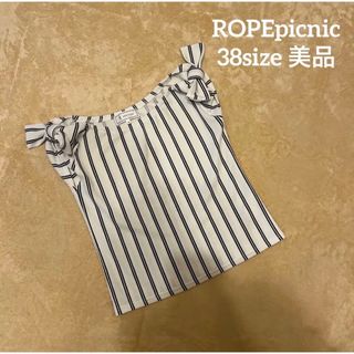 ロペピクニック(Rope' Picnic)のロペピクニック ノースリーブ シャツ ストライプ 袖リボン 美品 Ｍサイズ(シャツ/ブラウス(半袖/袖なし))