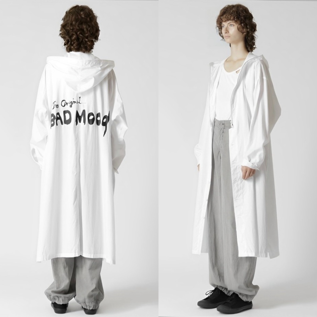 Y's BROAD MESSEGE PRINT HOODED COAT 白1