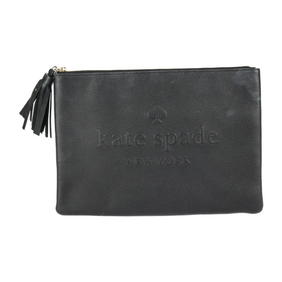 kate spade new york(ケイトスペードニューヨーク)のKate Spade ケイトスペード  ポーチ セカンドバッグ WLRU5144 レザー   ブラック ゴールド金具  クラッチバッグ タッセル 【本物保証】 レディースのバッグ(クラッチバッグ)の商品写真