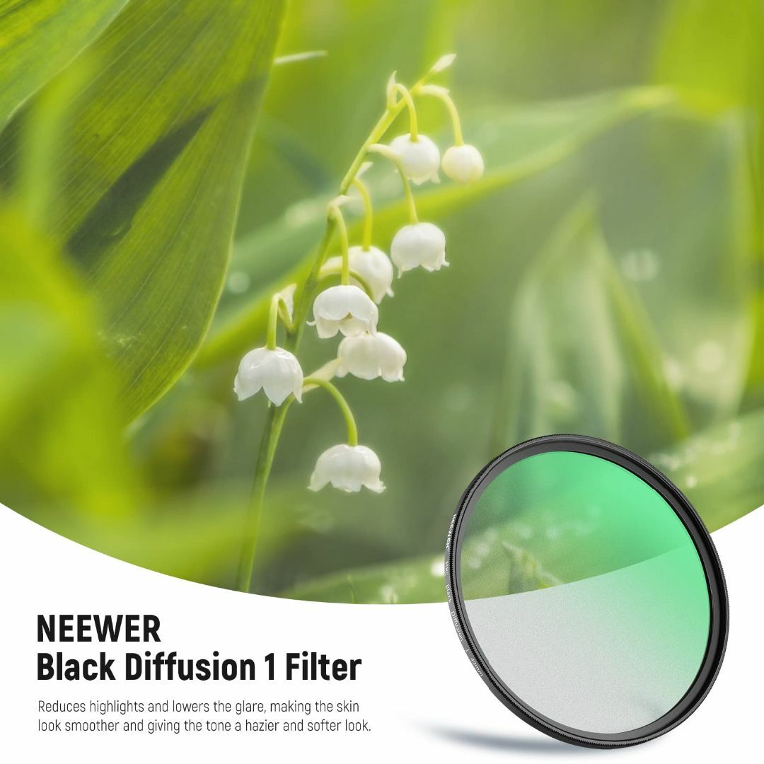 NEEWER 49mm ブラック拡散 1 フィルター 夢のような映画効果 超薄型 1