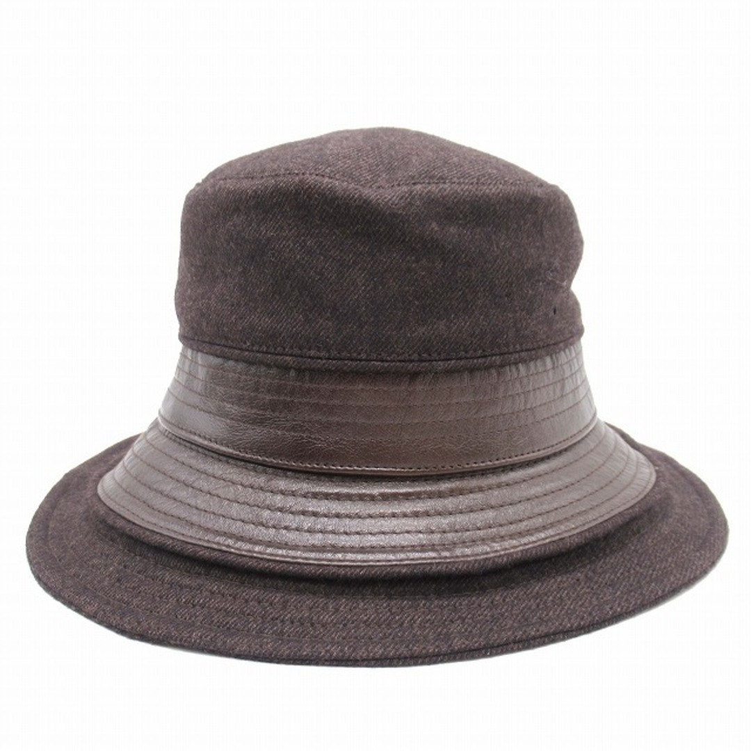 美品 エルメス ウール × カンガルーレザー バケットハット ツイル 帽子 56のサムネイル