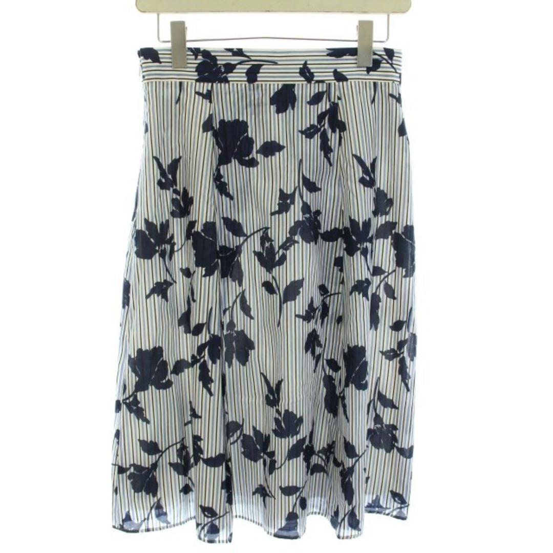 UNTITLED(アンタイトル)のアンタイトル フレアスカート ひざ丈 花柄 ストライプ 2 M 青 ブルー 紺 レディースのスカート(ひざ丈スカート)の商品写真