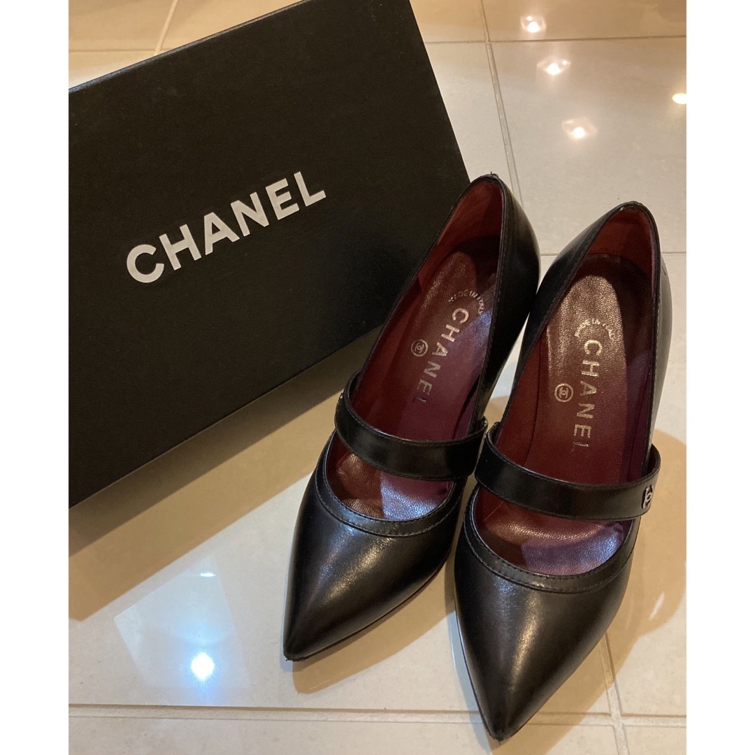 ★CHANEL シャネル★ ポインテッドトゥヒール パンプス 23cm 黒80cm本革ブラックインソール