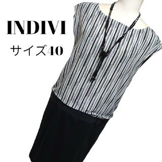 インディヴィ(INDIVI)の美品　インディヴィ　お洒落なノースリーブ膝丈ドッキングワンピース　サイズ40(ひざ丈スカート)