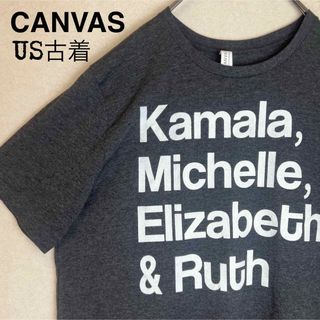 ヴィンテージ　CANVAS フロントプリントビッグTシャツ　黒　US古着　XL(Tシャツ/カットソー(半袖/袖なし))