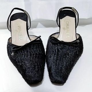 CHANEL - 正規品 シャネル サンダル ブラック ハイヒール スエード
